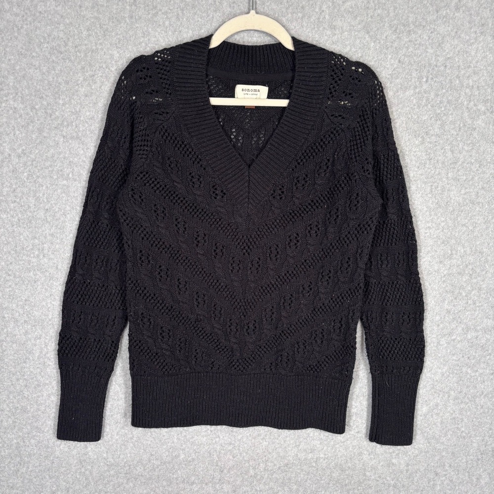Sonoma Crochet Open Knit Sheer Sweater Medium‎ Black Knit Cottage Feminine READ